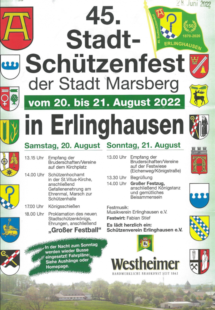 Programm Stadtschützenfest Marsberg in Erlinghausen, 20./21.8.2022